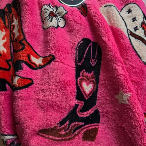 GIDDY UP Cowgirl Blanket Hot Pink 60 x 70 Faux Fur Western Disco Yeehaw Throw - Picture 4 of 6